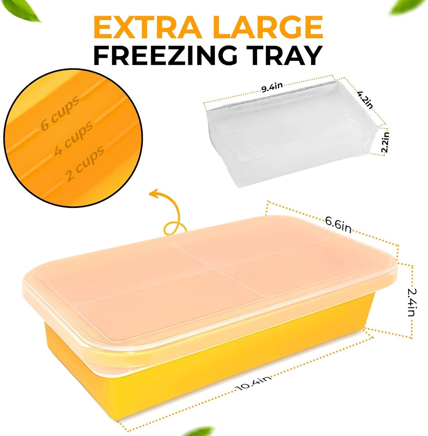 (2 Pack) Large Silicone Freezer Containers For Soup, Pasta Sauce, Leftovers, Broth & More - 6 Cup Reusable BPA Free Non Plastic Food Storage Freezing Ice Trays With Lids & Measurement Lines