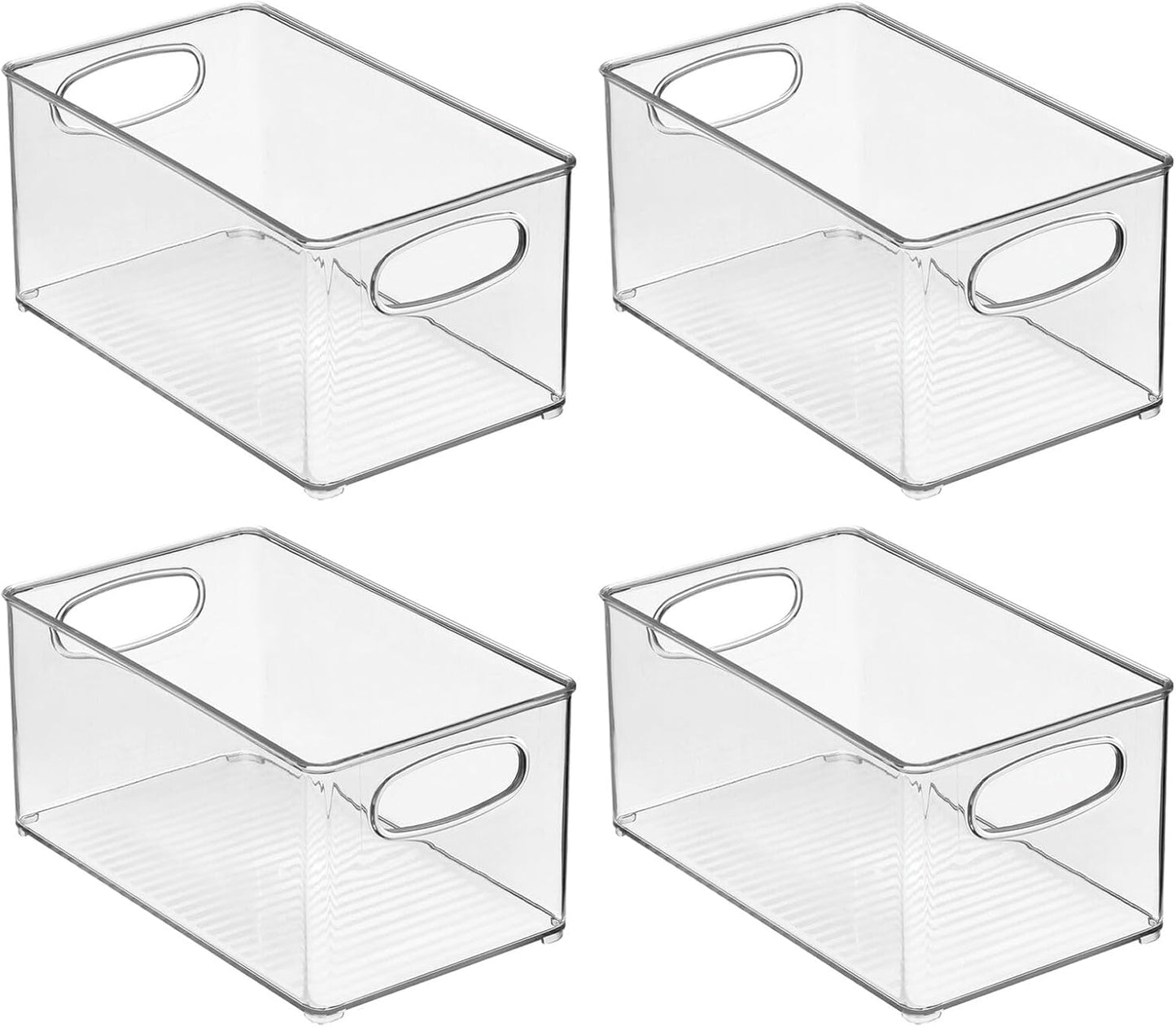 mDesign Deep Plastic Kitchen Storage Organizer Container Bin for Pantry, Cabinet, Cupboard, Shelves, Fridge, or Freezer - Holds Dry Goods, Sauces, Condiments, Drinks, Ligne Collection, 4 Pack, Clear