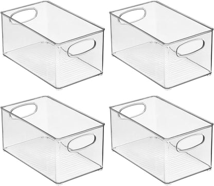 mDesign Deep Plastic Storage Organizer Container Bin, Office Organization for Filing Cabinet, Cupboard, Shelves, and Desk - Holds Notepads, Pens, Pencils, Highlighters, and Staplers - 2 Pack - Clear