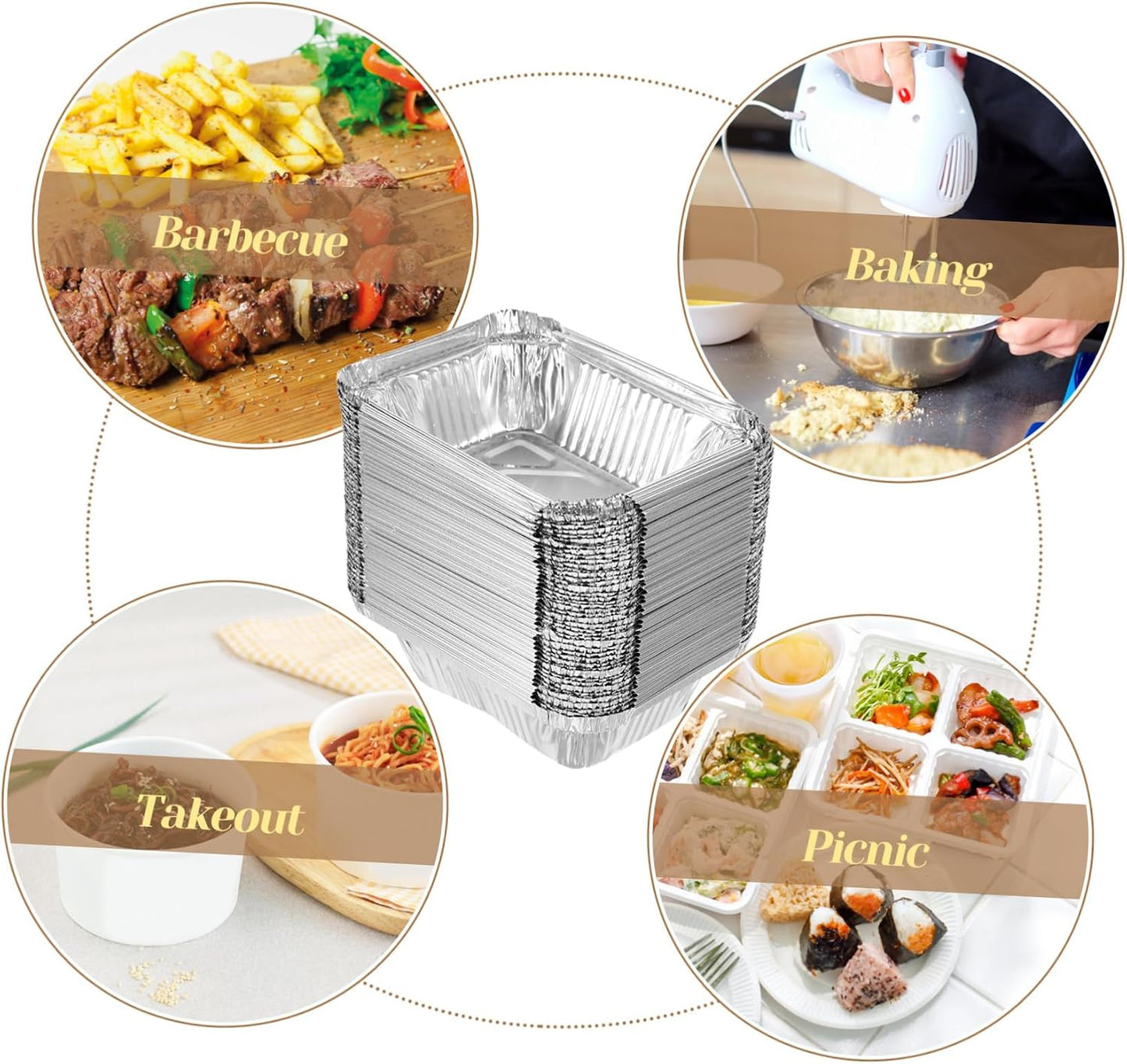 50pcs Aluminum Foil Baking Pans Disposable Baking Dishes for Oven Bbq Prep Tub
