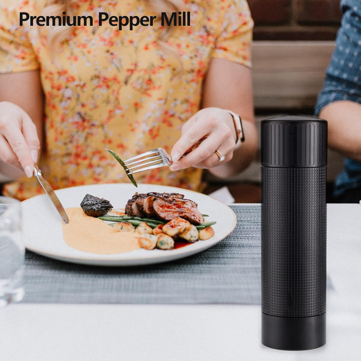Luvan Professional Grade Pepper Grinder,External Adjustable Coarseness Manual Pepper Mill Grinder, Heavy Duty Aluminum Coarse Pepper Grinder Refillable,Spice Grinder with Stainless Steel Burrs (Gray)