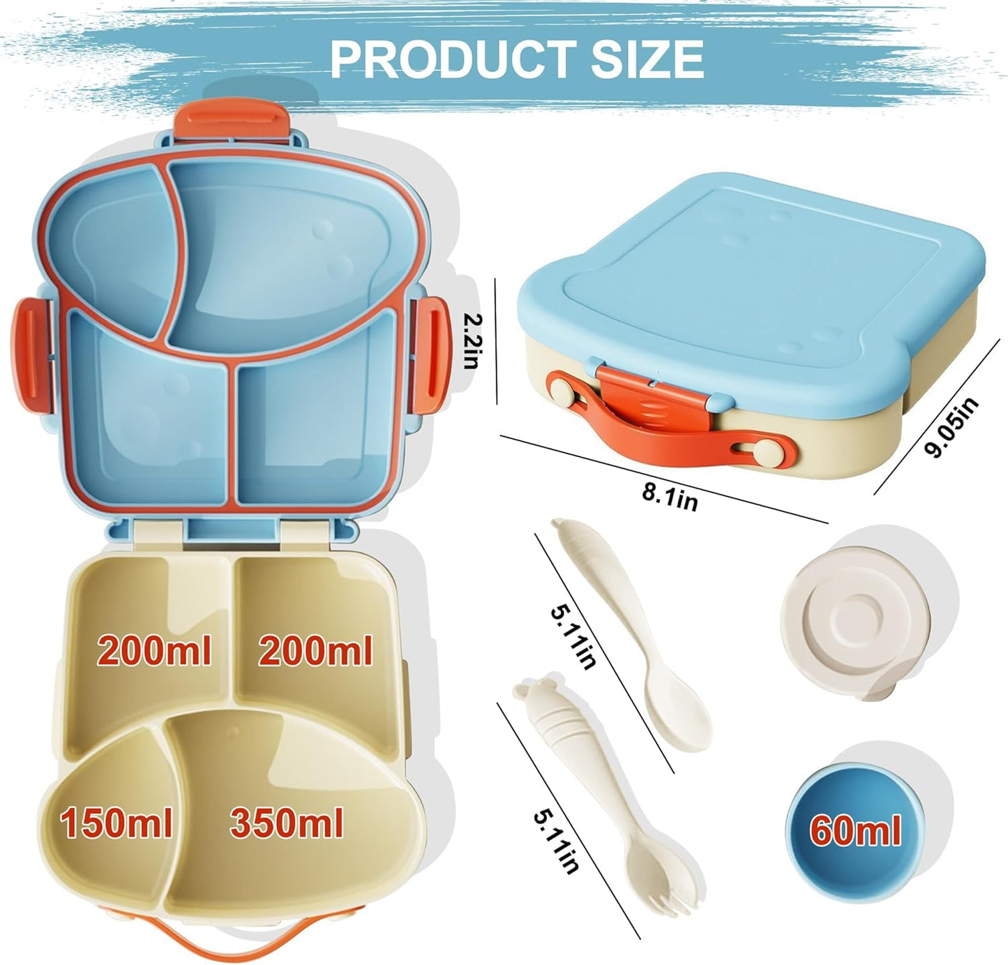 Kids Bento Lunch Box, Toast Shaped 4-Compartment 31OZ Container with Sauce Cup & Utensils (Ages 3+) Leak-Proof, Drop-Proof, Dishwasher Safe | BPA-Free Reusable Lunch Box for School, Travel | Pink