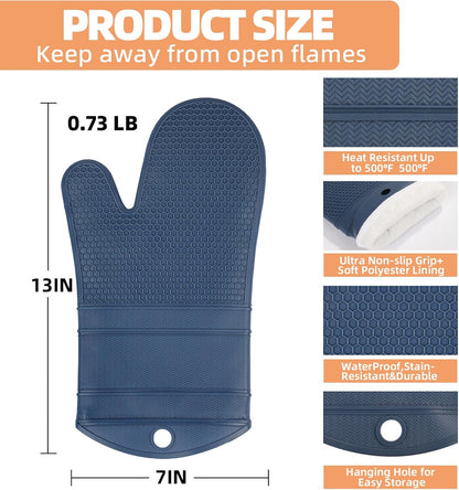 Yutat Silicone Oven Mitts - Oven Mitts and Pot Holders Sets Made of Non-Slip & BPA-Free Silicone, High Heat Resistant 500 Degrees, Perfect for Kitchen Cooking Baking BBQ, Peak Green