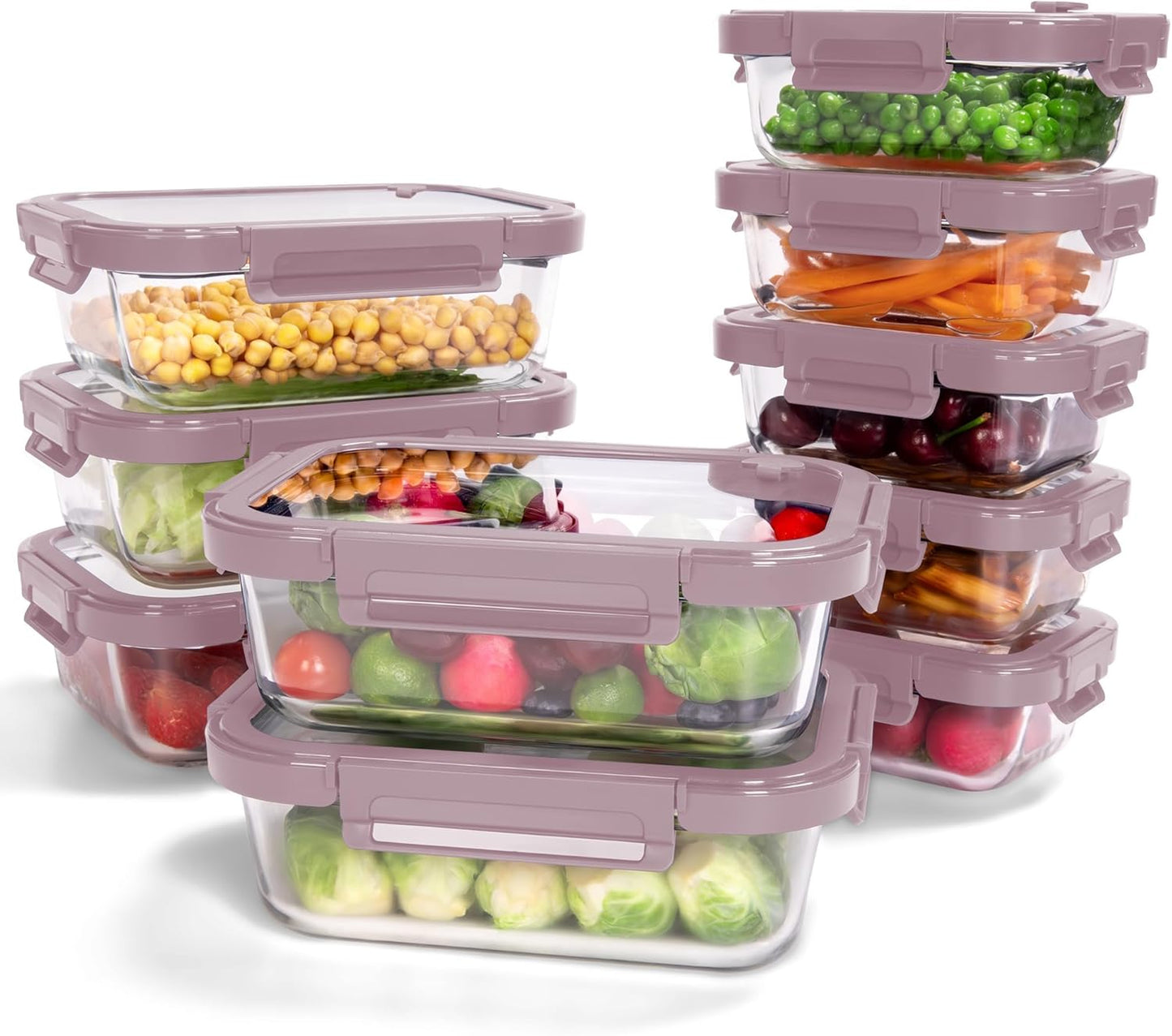 5-Pack Borosilicate Glass Containers with Tempered Lids, 35.2oz/4.4 Cup Airtight Meal Prep Set, Microwave/Freezer Safe (Gray)