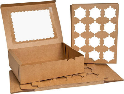 Rarapop 6 Pack Cupcake Boxes Hold 12 Standard Cupcakes, Food Grade Cupcake Holders Bakery Carrier Boxes with Windows and Inserts for Cupcakes, Muffins and Pastries