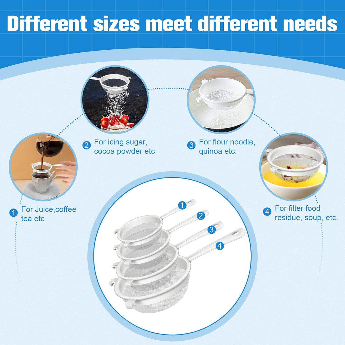 Fine Mesh Strainer Set, Plastic Nylon Sieve Colander for Kefir