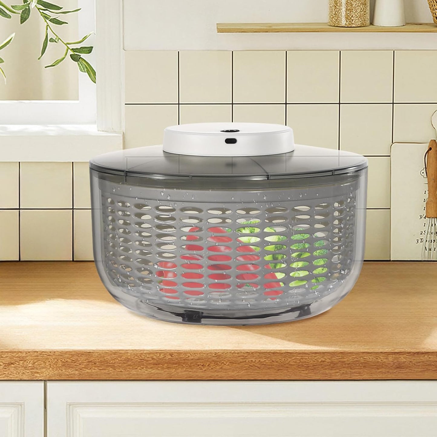 Electric Salad Spinner 6.34 Quart, USB Rechargeable Automatic Lettuce Spinner with One-Button Start, Large Capacity Vegetable Washer and Dryer for Kitchen, Salad Greens, Fruits, Herbs
