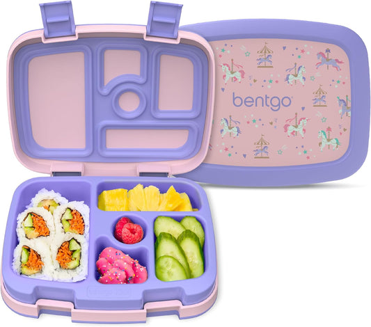 Bentgo Kids Prints Leak-Proof, 5-Compartment Bento-Style Kids Lunch Box - Ideal Portion Sizes for Ages 3-7, Durable, Drop-Proof, Dishwasher Safe, & PFAS & BPA-Free Materials (Dinosaur) - Colors B