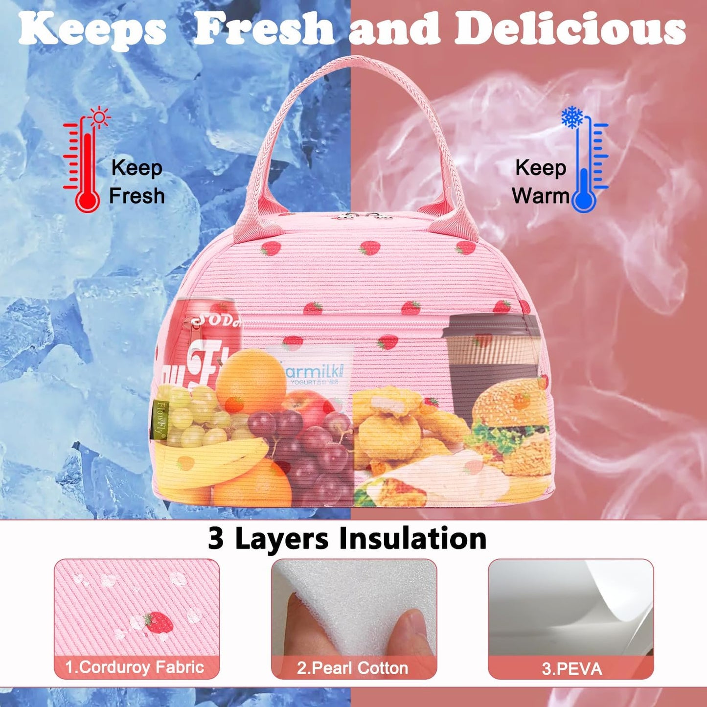 GYEUKHAM Lunch Bag Women, Lunch Box for Adult Men Kids Girls, Small Cute Lunchbox Tote Large Capacity Insulated Lunch Container Cooler for Work School Picnic Travel, Black White Stripes