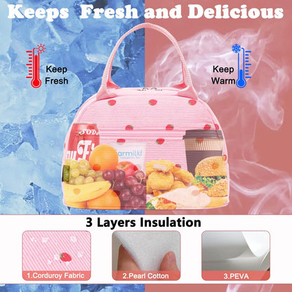 GYEUKHAM Lunch Bag Women, Lunch Box for Adult Men Kids Girls, Small Cute Lunchbox Tote Large Capacity Insulated Lunch Container Cooler for Work School Picnic Travel, Black White Stripes