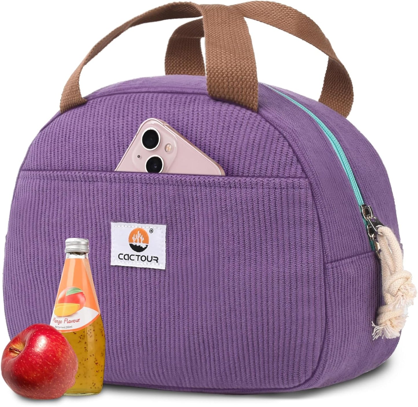CaCTOUR Lunch Box for Women Girls Teens,Cute Lunch Box Cooler Bag, Portable Insulated Small Lunch Bag Women Reusable Corduroy Lunch Tote for Work/Travel/Picnic/School (Dog Green,Small)