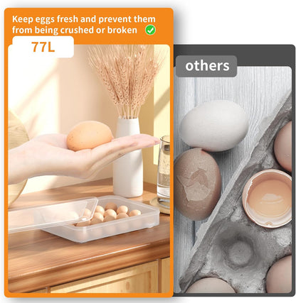 77L Deviled Egg Containers with Lid, (Set of 2), Plastic Egg Holder for Refrigerator for 48 Eggs, Clear Storage Deviled Egg Carrier Tray, Fridge Stackable Countertop Portable Egg Dispenser