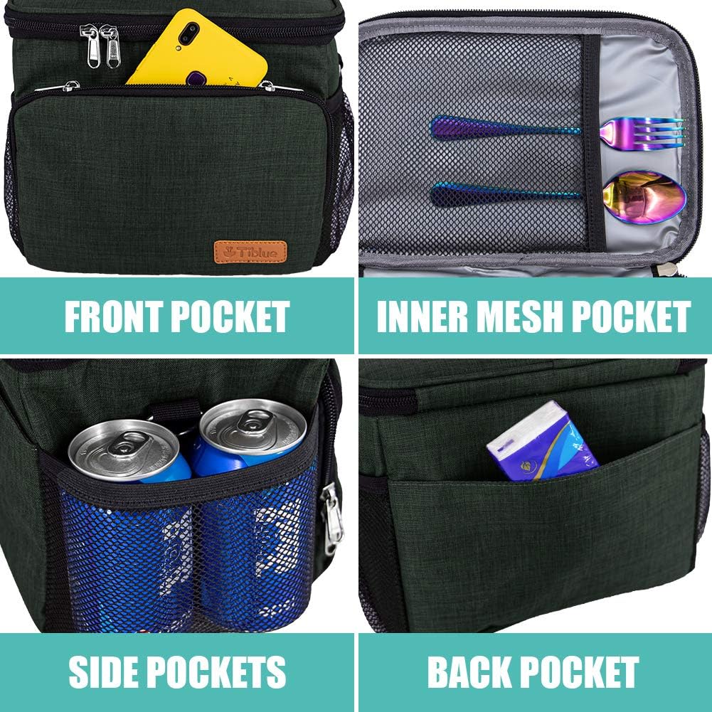 Tiblue Insulated Lunch Bag for Women/Men, Reusable Lunch Box for Office Work School Picnic,Leakproof Freezable Cooler Bag with Adjustable Shoulder Strap for Kid/Adult(Medium, Black & White Stripes)