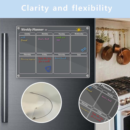 4Pcs Fridge Calendar Set, Clear Magnetic Dry Erase Daily, Weekly, Monthly Planners & Menu Board, w/ 2 Packs of 8 Markers
