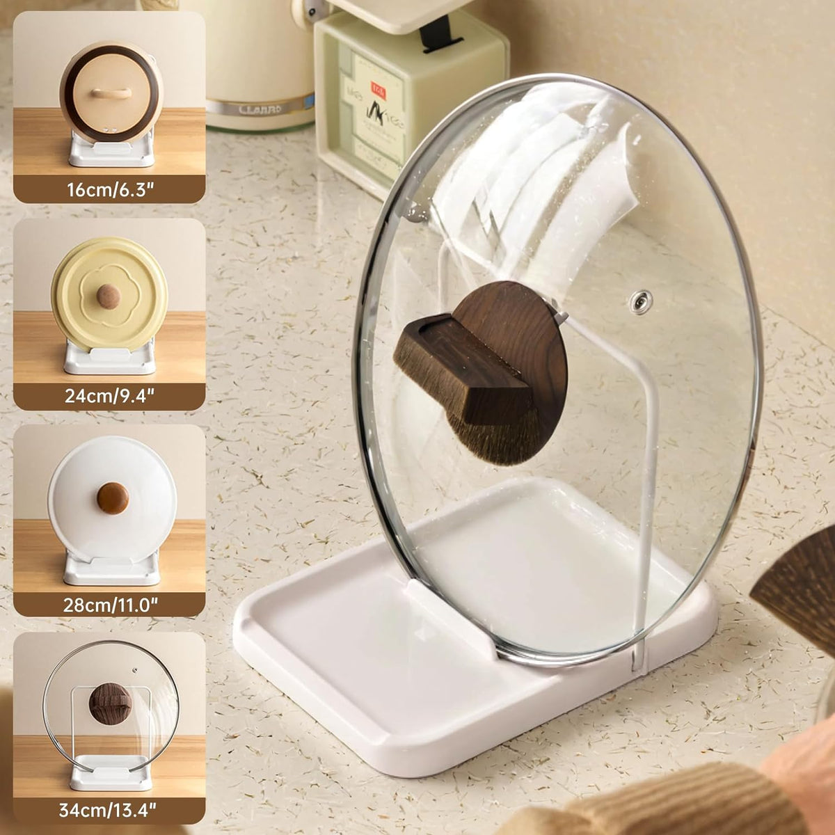 PAVSTINE Pot Lid Holder with Spoon Rest, Foldable, White