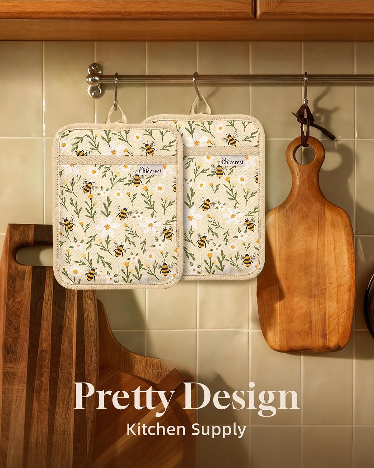 100% Thick Cotton Pot Holders Ribbed Soft Silicone Bright Flower