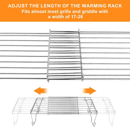 Utheer 2-Pack Griddle Warming Rack for Blackstone 28" Griddles, Stainless Steel Flat Top Grill Accessories | Reversible Rack Adds Prep Space, Foldable Clip-On Design Expands Cooking & Holding Area