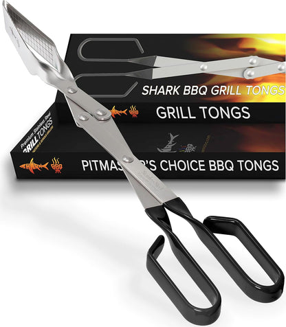 Steak Grill Tongs - 17 inch Red. Professional outdoor grilling utensil. Long reach Barbeque Grilling Tongs. Ideal for steak, fish, burger, and sausage
