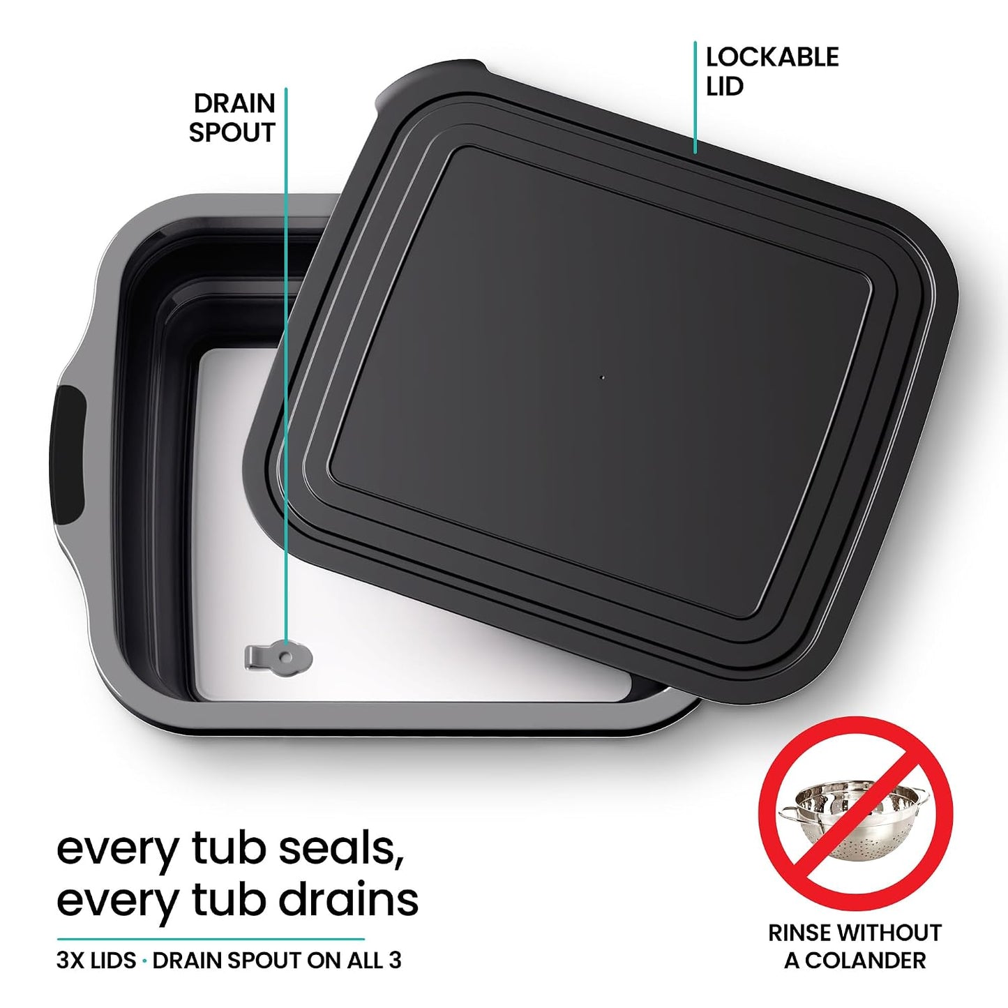 Collapsible BBQ Prep Tub with Lid and Drain Spout, 16L Portable Meat Marinating and Grilling Tray, Cutting Board Food Storage Container for Outdoor Cooking, Camping, Tailgating and Kitchen Prep