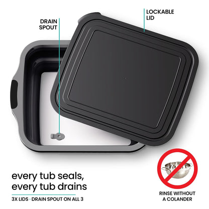Collapsible BBQ Prep Tub with Lid and Drain Spout, 16L Portable Meat Marinating and Grilling Tray, Cutting Board Food Storage Container for Outdoor Cooking, Camping, Tailgating and Kitchen Prep