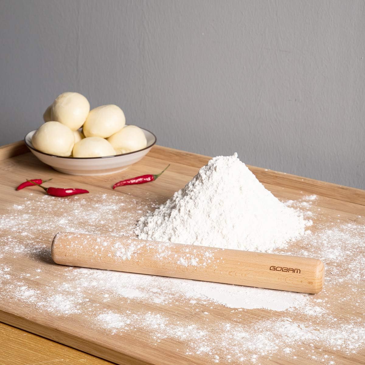 GOBAM Wood Rolling Pin, Small - Dough Roller for Pasta, Cookies, Pie, Pizza, Chapati, Fondant, Rolling Pins for Baking, Bread Making Tools and Supplies - 11 x 1.38 Inches