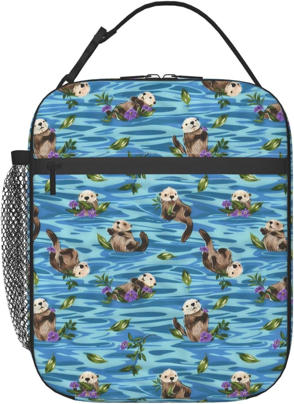 Reusable Sea Otter and Water Lily Lunch Box for Kids Girls Boys Women Adult, Insulated Cute Lunch Bag,Polyester Cooler Handbags Case for School Picnic Work Travel Outdoor Beach or Hiking