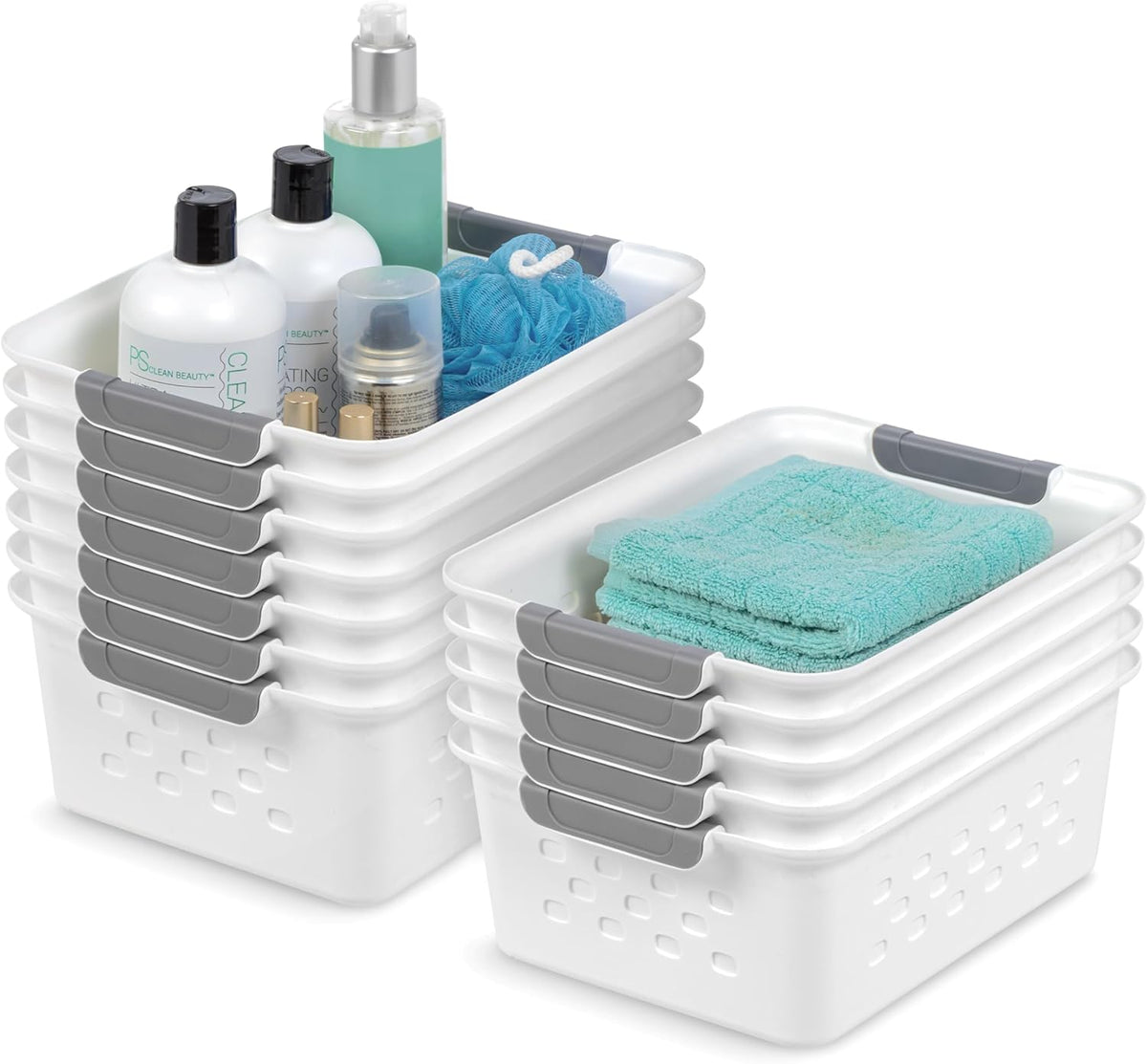 IRIS USA Plastic Storage Baskets, 6-Pack, Made in USA, Shelf Baskets Small Baskets Organizing Bins for Pantry Countertops Closet Shelves Laundry Room Office, Multi-Purpose, Nestable, Easy Carry, Black