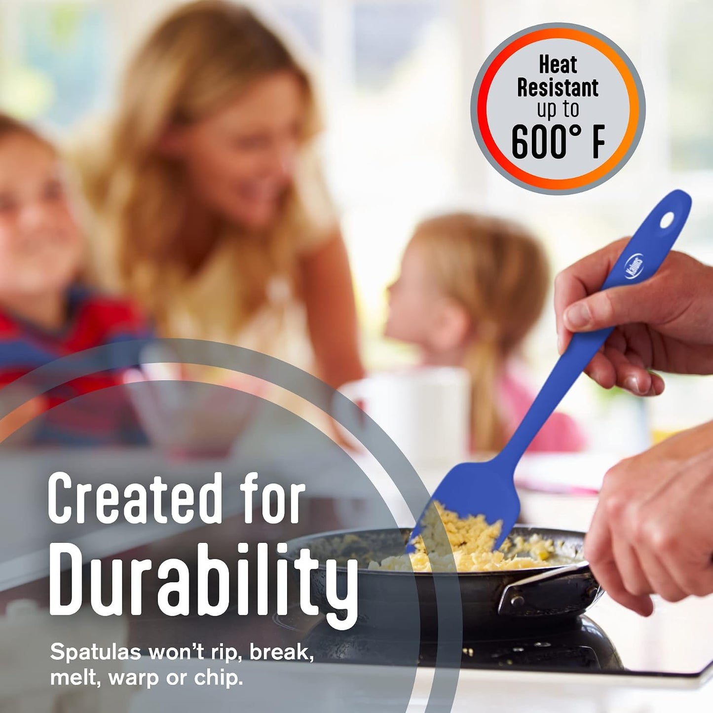 Kaluns Silicone Spatula Set, 4 Rubber Spatulas 600°F Heat Resistant, Nonstick Seamless Design with Stainless Steel Core, Dishwasher Safe, BPA free, Bonus Tongs Included
