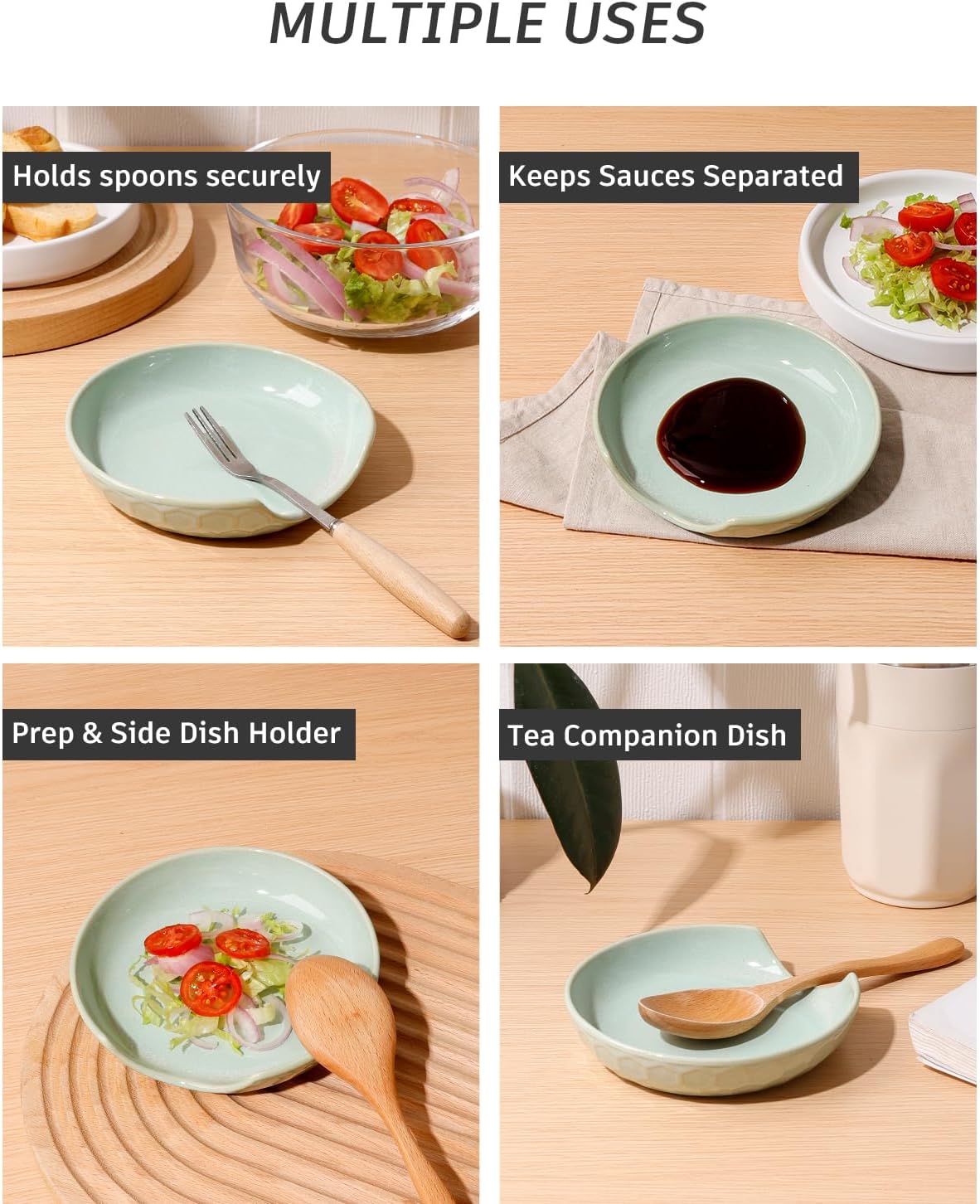 Ceramic Spoon Rest with Egg Cracker, Reactive Glaze Blue