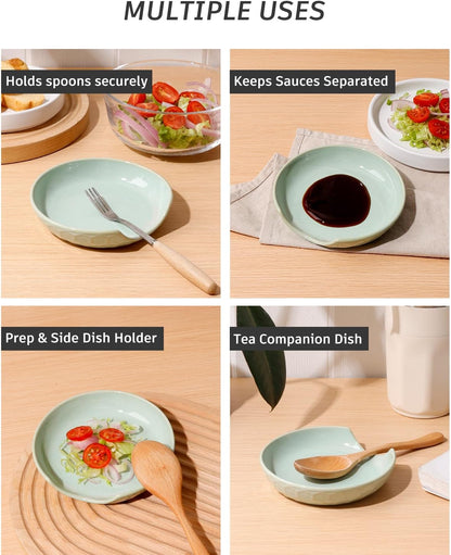 Ceramic Spoon Rest with Egg Cracker, Reactive Glaze Blue