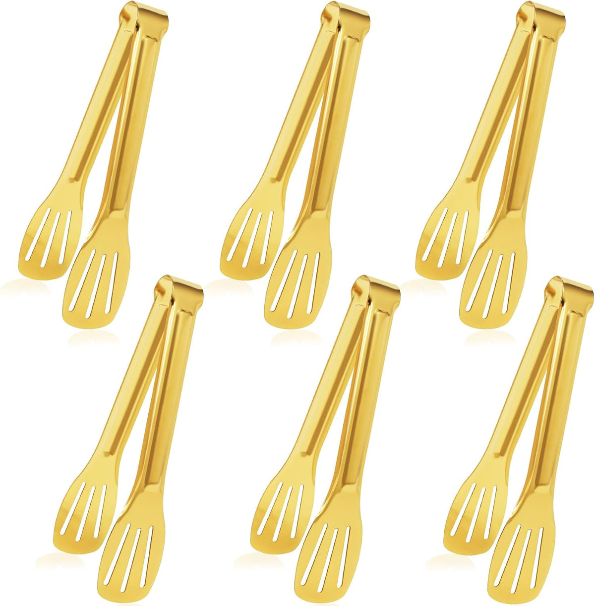 JCREN 12 Pcs Serving Tongs, Small Serving Utensils for Parties Catering Gold Tongs, Small Stainless Steel Mini Appetizer Tongs for Tea Party Coffee Bar, 4 Inches - Gold