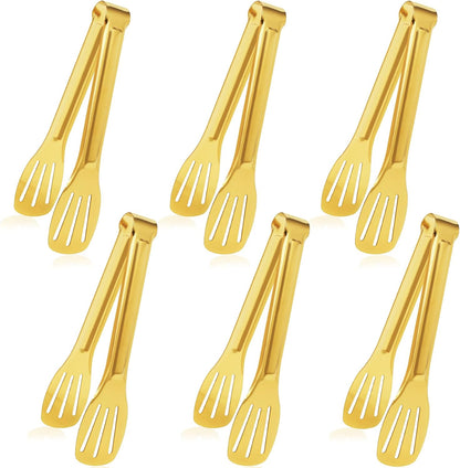 JCREN 12 Pcs Serving Tongs, Small Serving Utensils for Parties Catering Gold Tongs, Small Stainless Steel Mini Appetizer Tongs for Tea Party Coffee Bar, 4 Inches - Gold