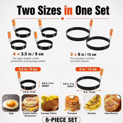 Egg Rings for Griddle, 6-Piece Set, 3.5-Inch and 6-Inch Sizes