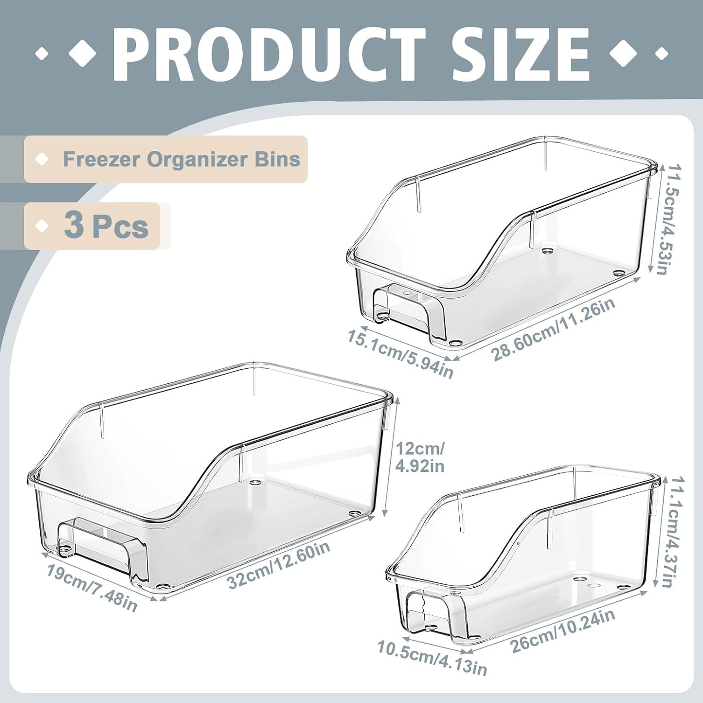 LemonRoad 6 Packs Pantry Organizers and Storage Freezer Clear Organizer Bins with Handle Acrylic Organization Bins Stackable Open Front Storage Vegetable Egg Salad Containers for Kitchen Cabinet