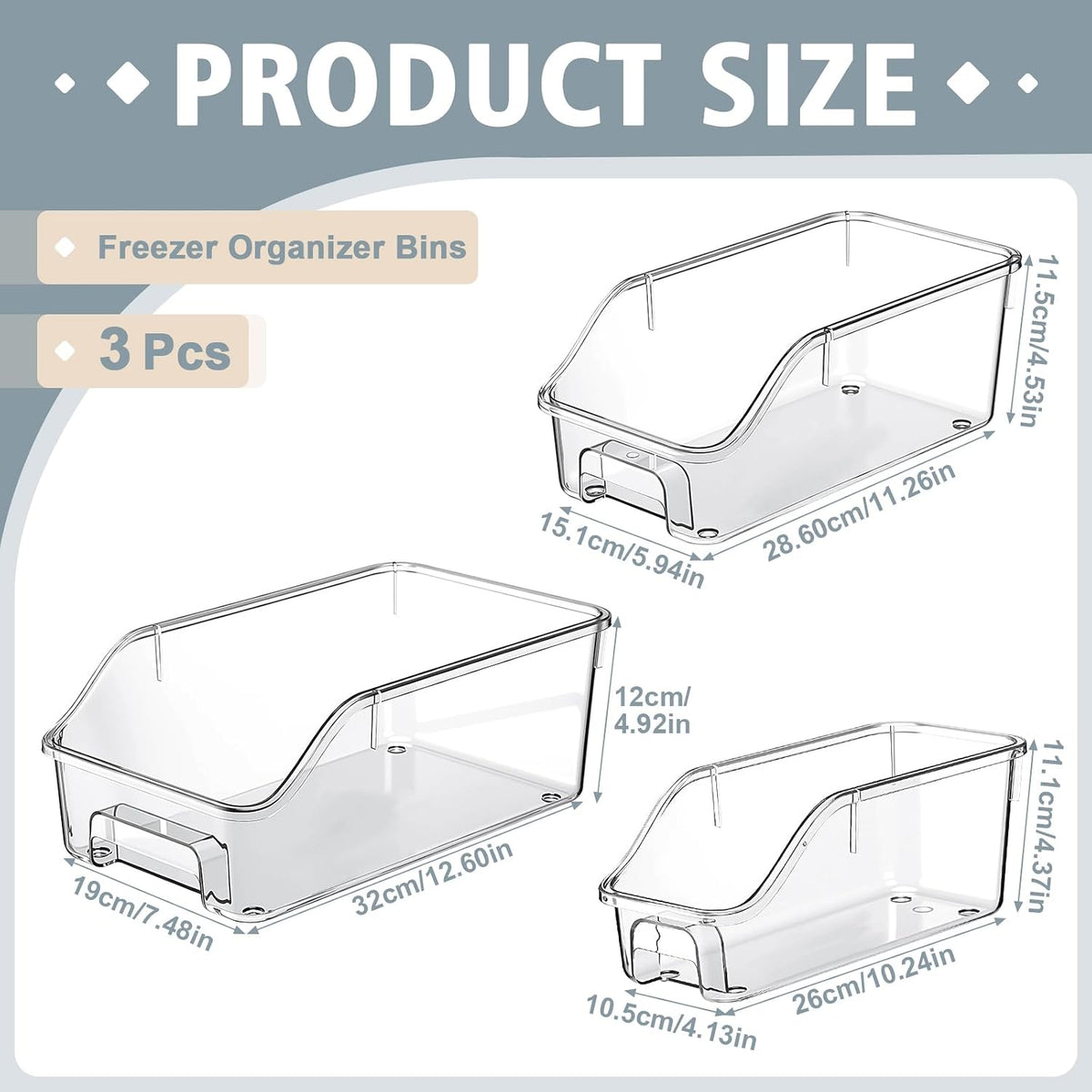 LemonRoad 12 Packs Pantry Organizers and Storage Freezer Clear Organizer Bins with Handle Acrylic Organization Bins Stackable Open Front Storage Vegetable Egg Salad Containers for Kitchen Cabinet