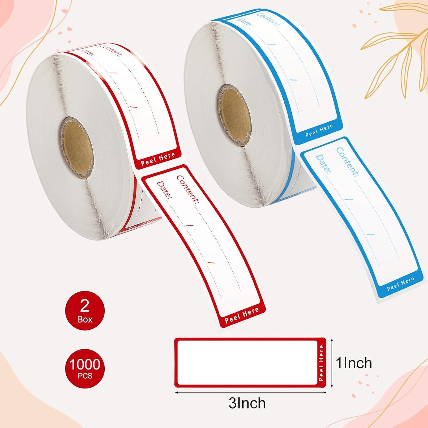 1000 PCS Removable Freezer Labels with Dispenser - 1" x 3" Food Labels for Containers Freezer Tape, Easy to Peel Off, No Residue (Blue+ Red)
