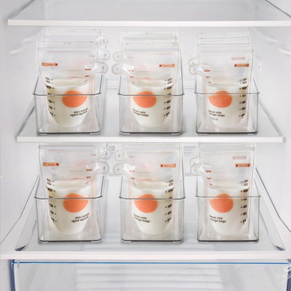 Hudgan 4 Pcs Storage Container Breastmilk for Fridge, Clear Organizer Bins for Milk Bags, Plastic Storage Bins for Freezer,Pantry, Bottles Bathroom, Vanity, Drawer and Yogurts,4.4" Wide