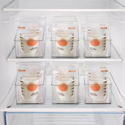 Hudgan 4 Pcs Storage Container Breastmilk for Fridge, Clear Organizer Bins for Milk Bags, Plastic Storage Bins for Freezer,Pantry, Bottles Bathroom, Vanity, Drawer and Yogurts,4.4" Wide