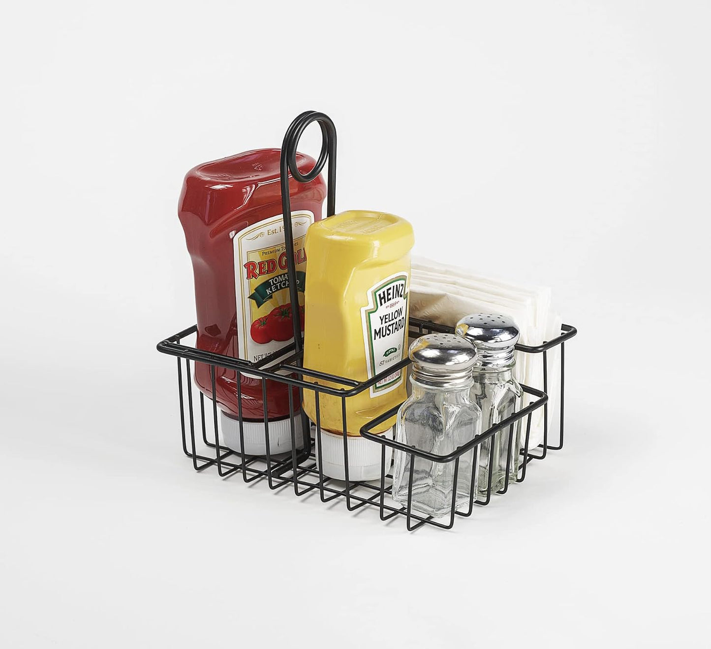 G.E.T. 4 Compartment Condiment Caddy, Teflon Coated, 8" x 6.5", Black (Pack of 12)