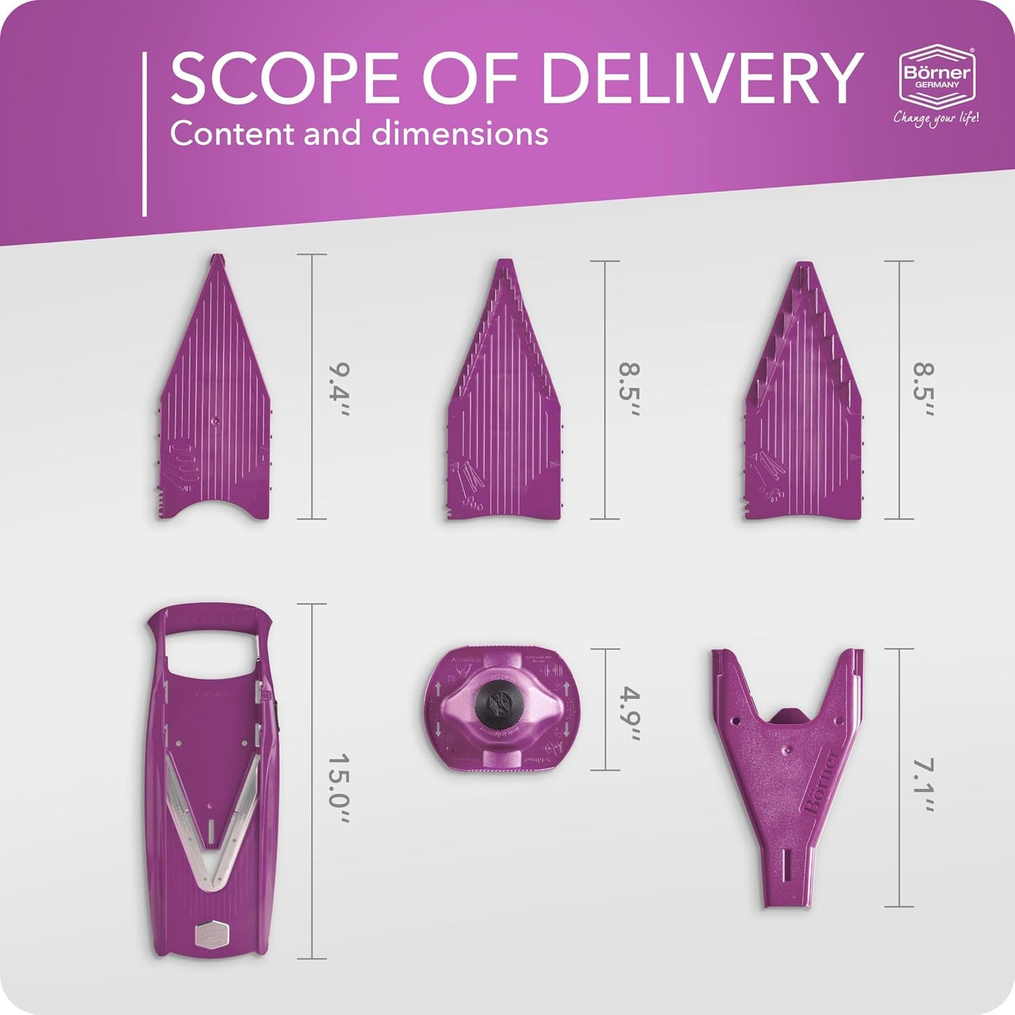 Börner Mandoline Slicer V5 (Basic Set) • Vegetable V-Slicer for Slices in 4 Thickness Settings • Stainless Steel V-Blade • Adjustable Kitchen Slicer for Vegetables & Fruits • Color: Green