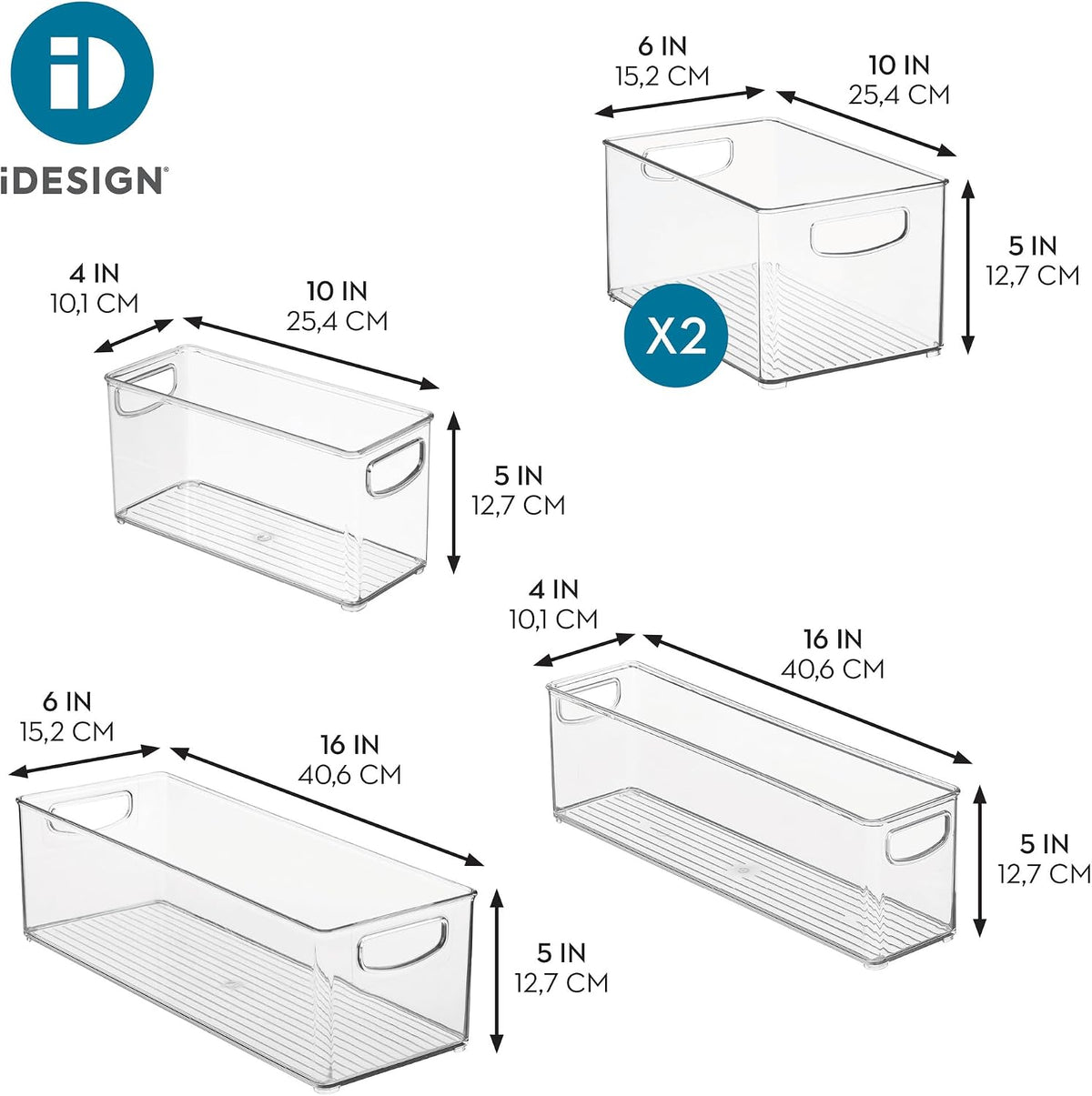 iDesign Stackable Pantry Bins with Handles, 4 Small and 4 Medium Bins, 8 Pack, Clear, Made in USA