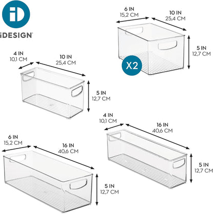 iDesign Stackable Pantry Bins with Handles, 4 Small and 4 Medium Bins, 8 Pack, Clear, Made in USA