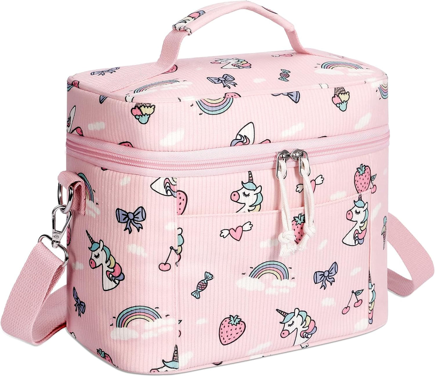 HowFly Lunch Bag Women Lunch Box for Women Cute Corduroy Insulated Lunch Bag Adult Large Cooler Lunch Tote Bags for Work Picnic Beach, Blue