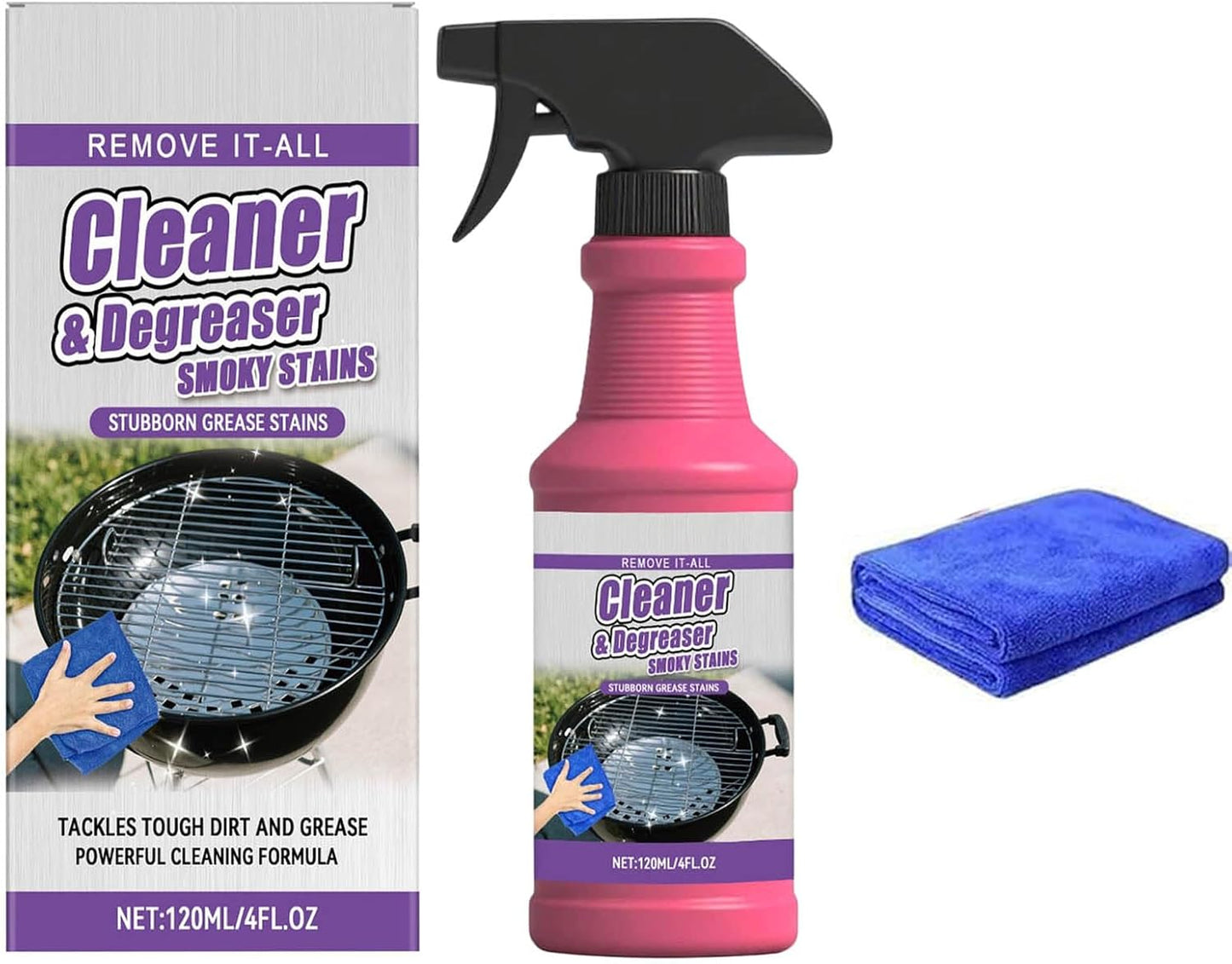 Fast-Acting Heavy-Duty Grill Degreaser Spray, Heavy Duty BBQ Grill Degreaser, Multi Functional Grease Remover for Outdoor Grills Effortlessly Removes Stubborn Oil & Carbon Residue (sponge)
