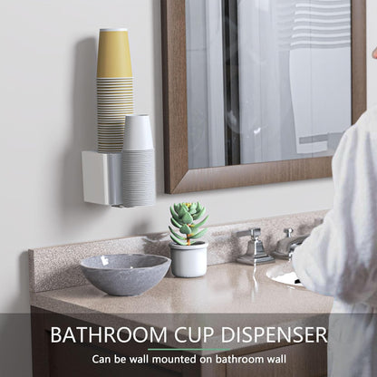 Cup Dispenser 2 Seats, Holder for 2-16 OZ Paper & Plastic Disposable Cups, Adhesive Cup Dispenser Wall Mount for Water Cooler, Coffee Station, Office, Bathroom, Wall (Dark Gray)