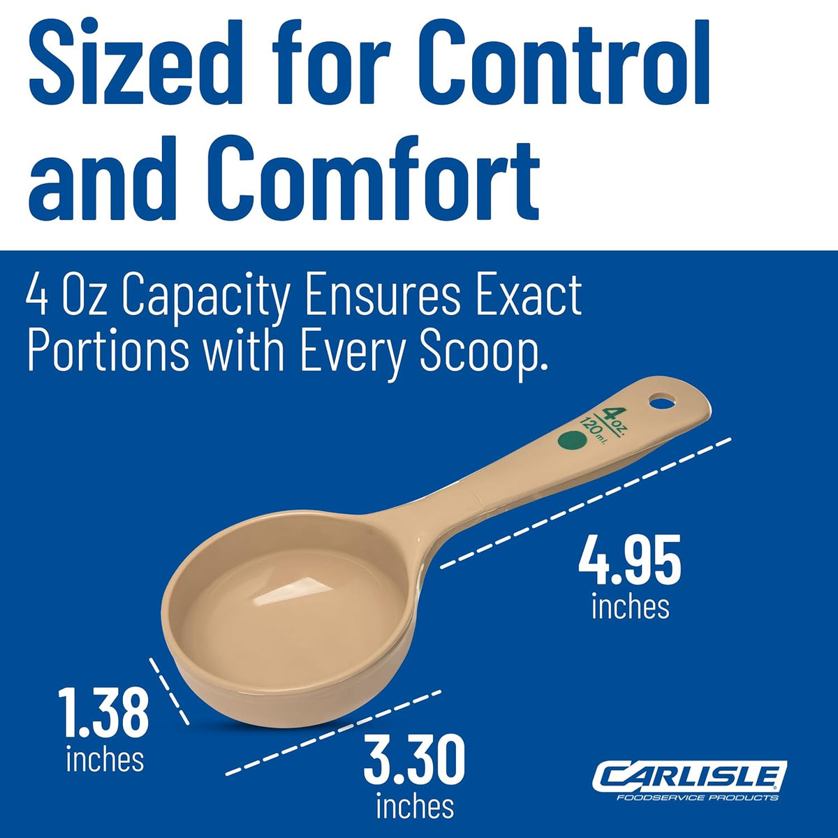 Carlisle FoodService Products Measure Miser Solid Spoon Measuring Spoon with Short Handle for Kitchens, Plastic, 4 Ounces, Beige