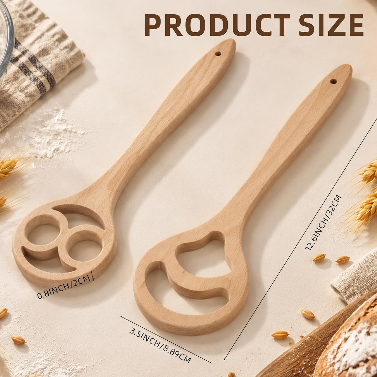 2 Pack Danish Dough Whisk, 12.6 Inch One-Piece Wood Sourdough Mixing Tool