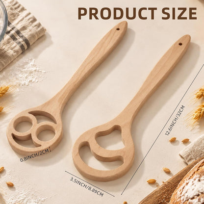 2 Pack Danish Dough Whisk, 12.6 Inch One-Piece Wood Sourdough Mixing Tool