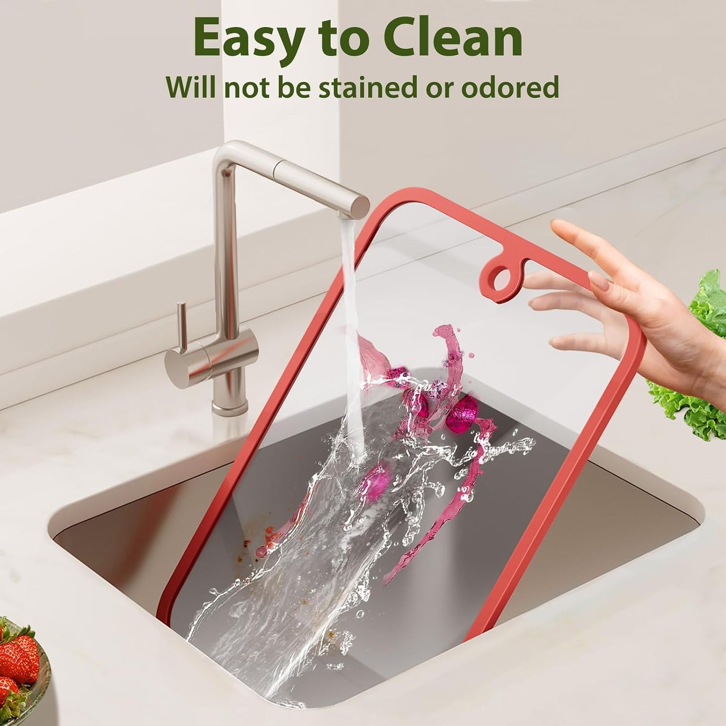 Cutting Board, Freshmage Glass Cutting Boards for Kitchen, 2Pcs Chopping Board Set with Non-Slip Edges & Hanging Hole, Dishwasher- Safe Clear Cutting Board for Countertop, Meal Prep & Serving