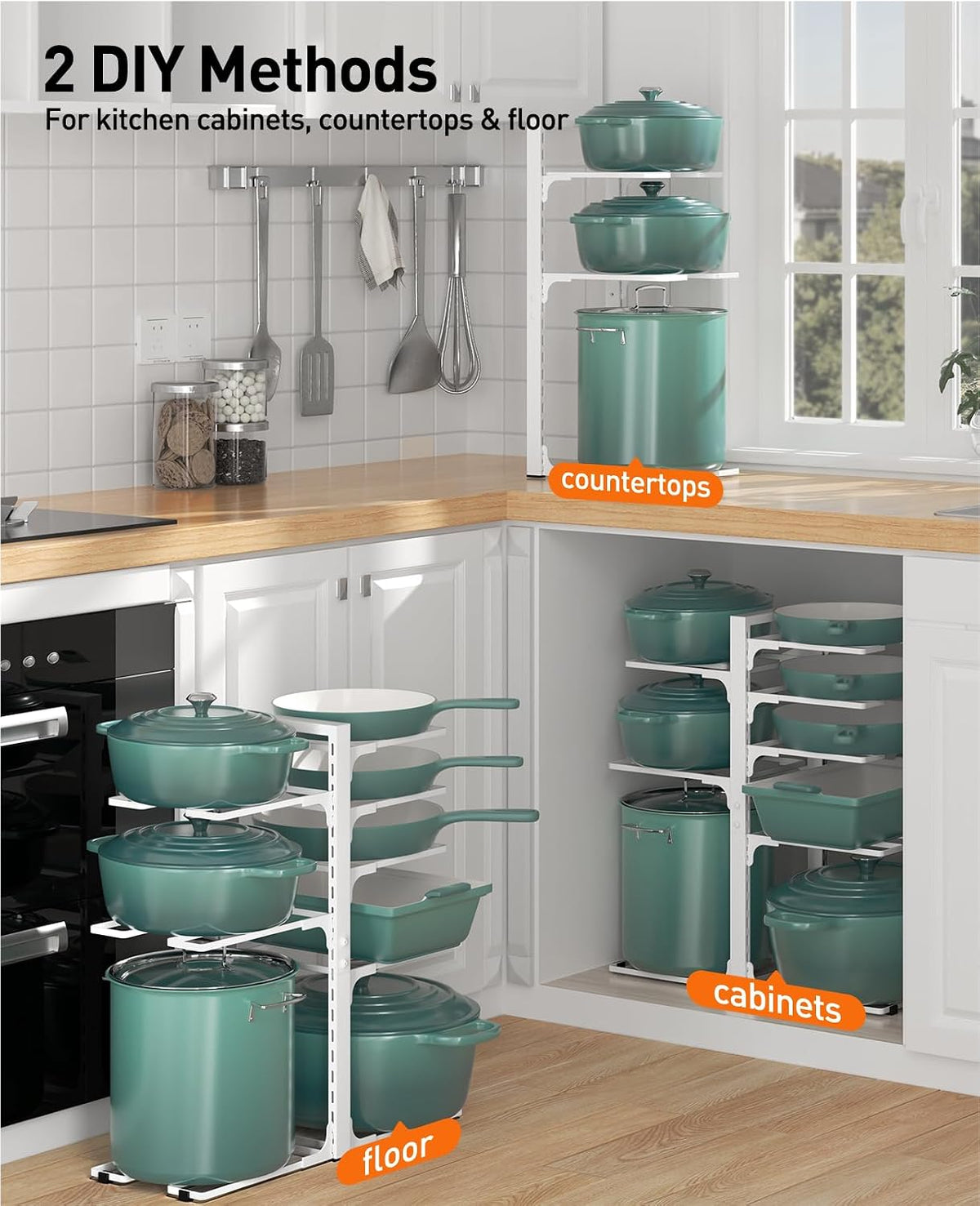 ORDORA Pots and Pans Organizer Under Cabinet 16.6", 8-Tier Adjustable Rack